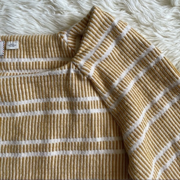 Anthropologie Postmark Blouse Flare Sleeve Textured Stripe Yellow & White M - Picture 5 of 14